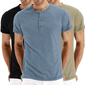 Summer men’s bamboo men’s short sleeve T-shirt slim Henry collar men’s