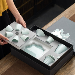 The Mibu Series High-End White Jade Porcelain Gongfu Tea Set, Simple Cover Bowl Tea Cup Home Use Complete Ceramic Tea Gift