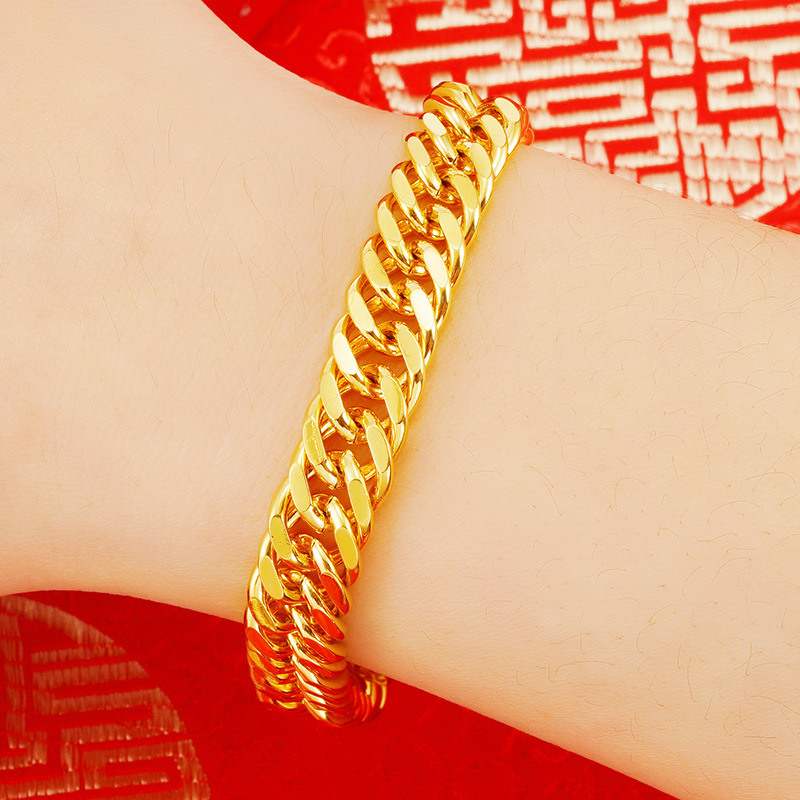 Amazon popular doble hebilla brillante plana Vietnam arena oro pulsera para hombres y mujeres pareja cobre chapado en oro NK pulsera Romana