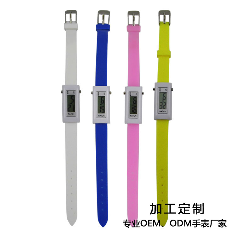 新款细硅胶表带电子手表果冻色女士学生LCD腕表Silicone watches