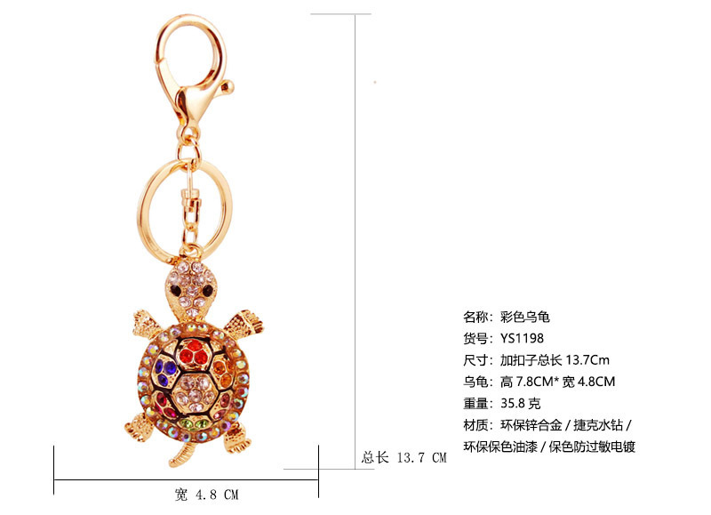 37g Weight Alloy, Metal Material Heart Pattern Unisex Gender White, Peach Color Korean Cute Diamond Crystal Cartoon Turtle Car Keychain 无