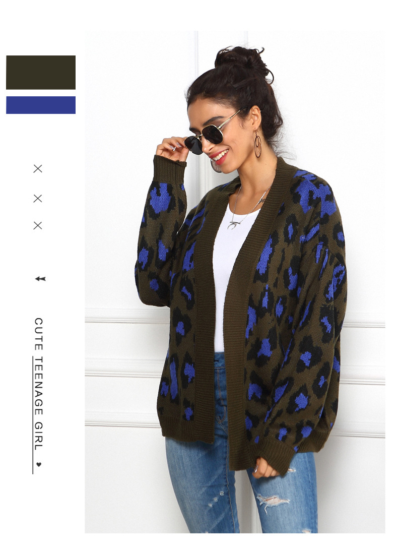 Leopard Print Plus Size Loose Knitted Cardigan NSYH9741