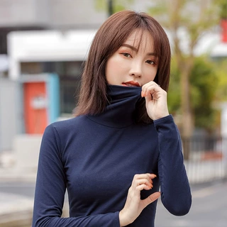 内搭秋衣女时尚女装打底衫女修身长袖高领堆堆领棉质T恤一件代发