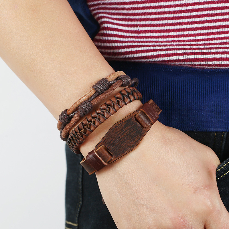 New three-piece real leather bracelet simple diy suit menu0027s knitted bracelet jewelry wholesale