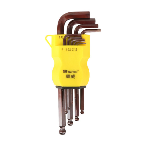 Manufacturer wholesale super hard S2 bronze extended hexagonal wrench 9-piece set medium long ball head hexagonal wrench