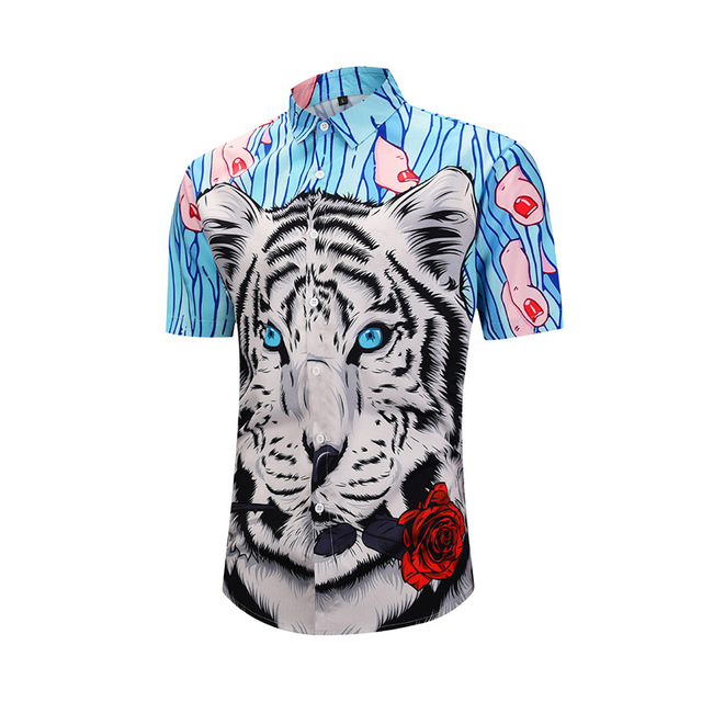 Creative Tiger Head Printed Shirt Large Wharf Street Loose Blouse 