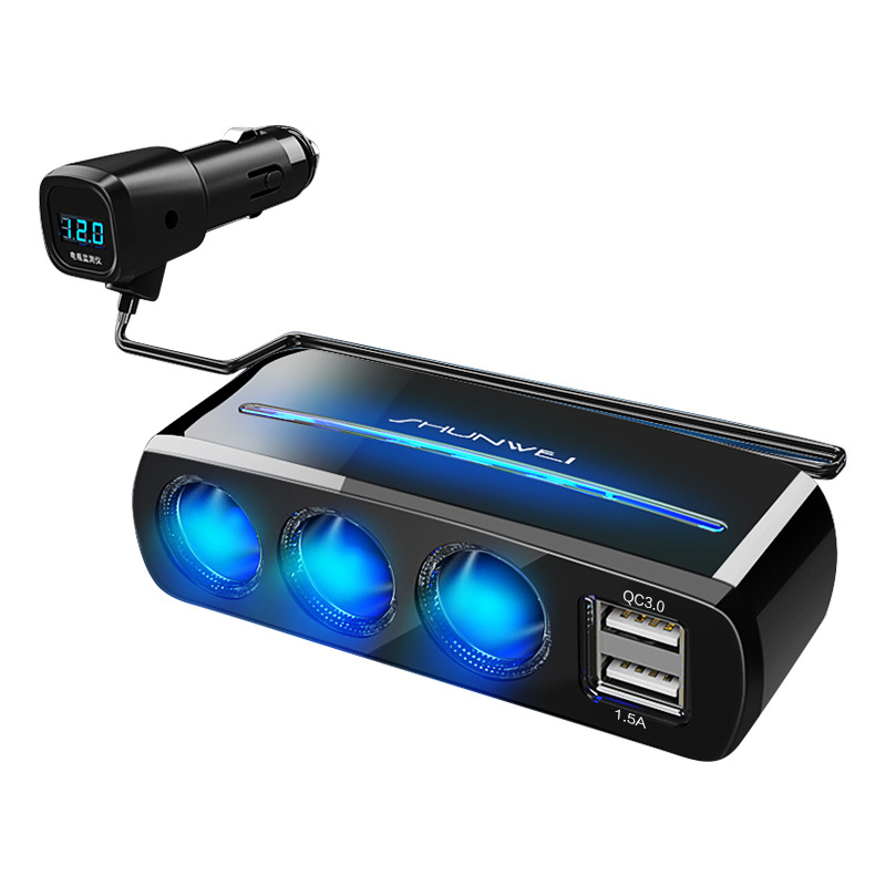 Shunwei dual USB vehicle charger car one point three-point cigarette…