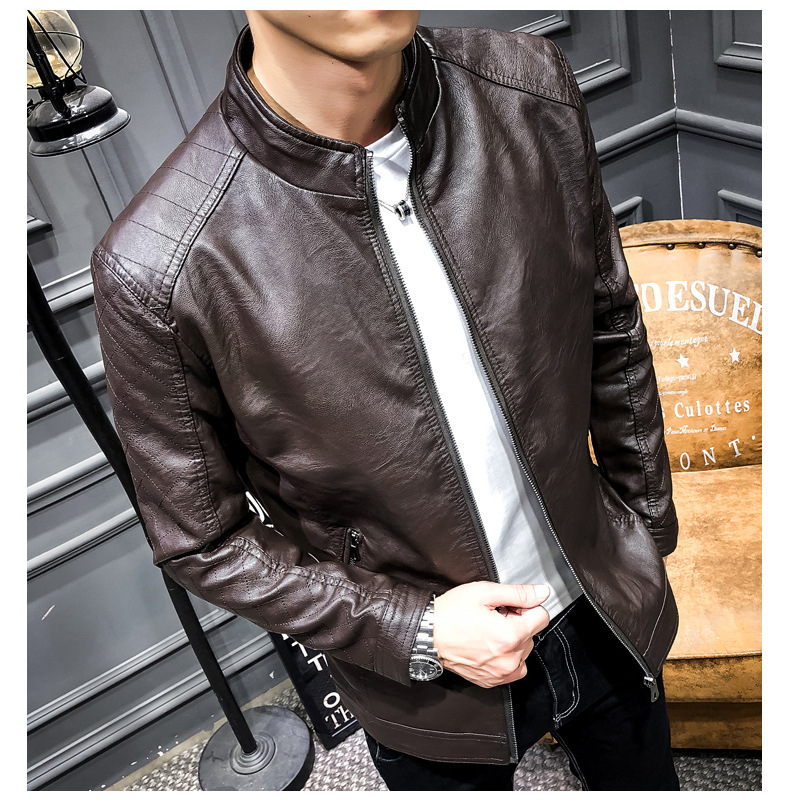 Men Faux Leather Jacket Motorcycle Men's Jackets Brown