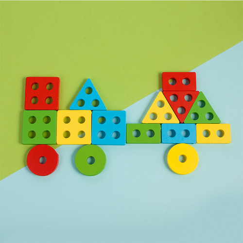 Shape set of columns, children's early education wisdom four sets of columns, educational geometric shape cognitive matching building block toys