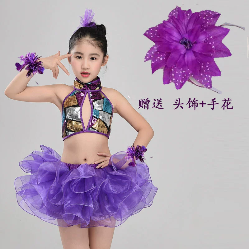 Детский костюм Детский дневной джазовый танец для девочек, пышная юбка-сосуд, детский сад, подиум, танцевальный костюм, костюм для выступления с пайетками