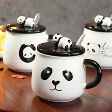 创意可爱卡通熊猫陶瓷杯带盖带勺萌系大肚马克杯早餐牛奶咖啡杯子