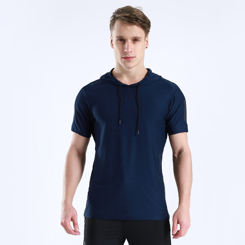 Hunter Star Hooded Short Sleeve Quick-Drying Breathable Fitness Wear T-Shirt Men's Running Training Sports Leisure Wholesale M001