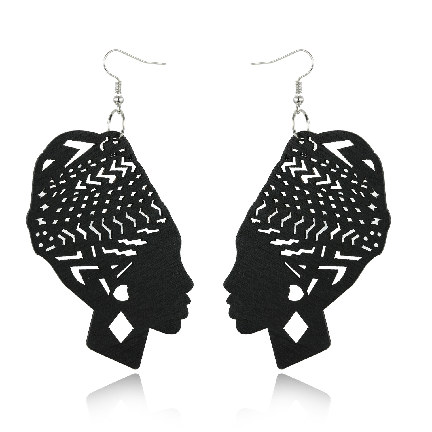 Carved Hollow Head Wood Large Earrings Wholesales Fashion display picture 2