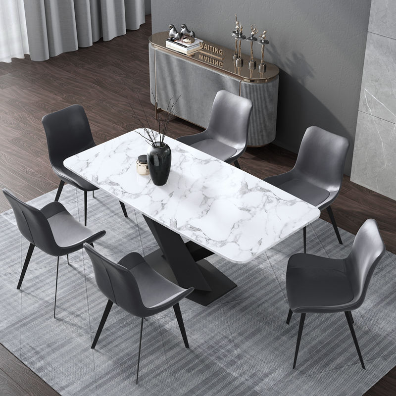 意式轻奢大理石餐桌现代简约小户型家用饭桌创意长方形餐桌椅组合