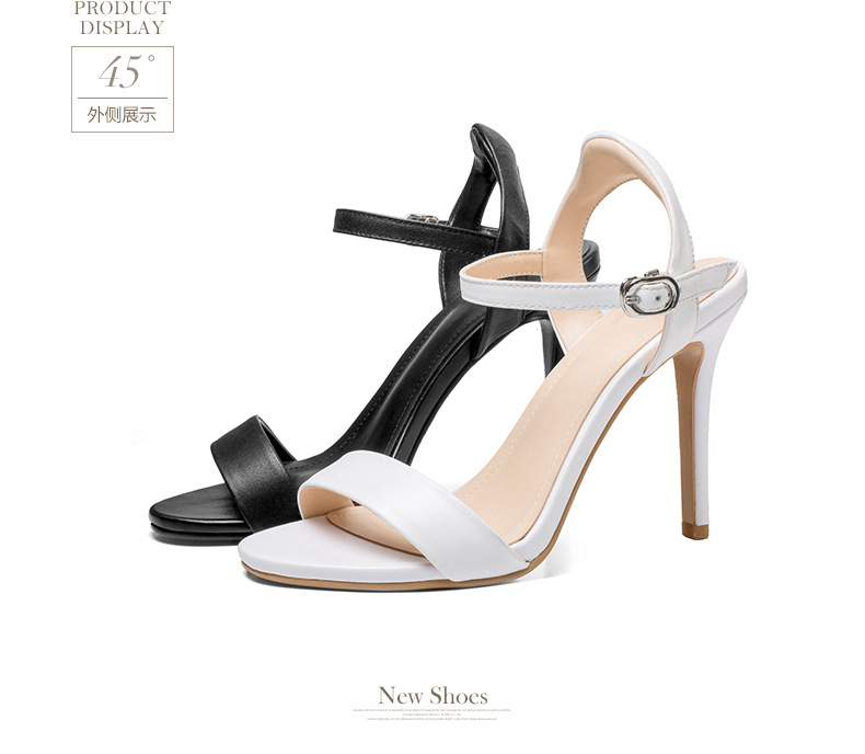 Sandal nữ cao gót một quai da bò hở mũi phong cách La Mã — Chiều cao gót đen [7.5 cm] chi tiết 6