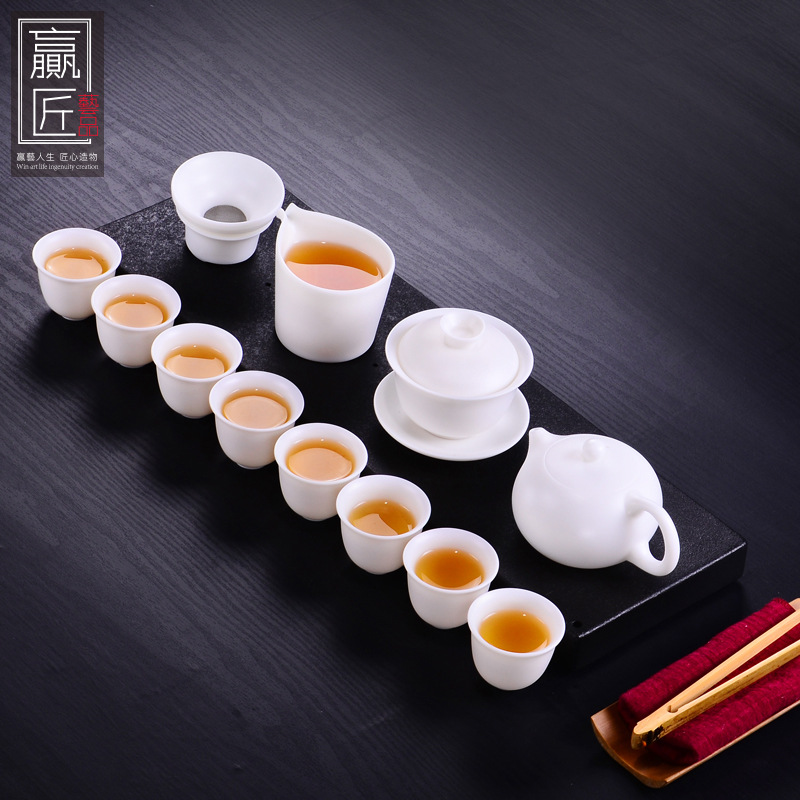 Winjiang Dehua porcelana blanca Kung Fu juego de té juego hecho a mano cerámica casa tetera taza té fabricante caja