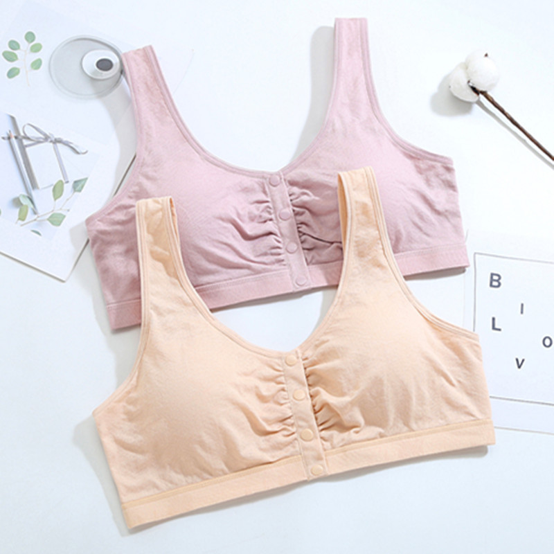 New Dark Pattern Mesh Viscose Breathable Fabric Front Buckle Removable Breast Pad Middle-aged and Elderly Bra Sleep Underwear