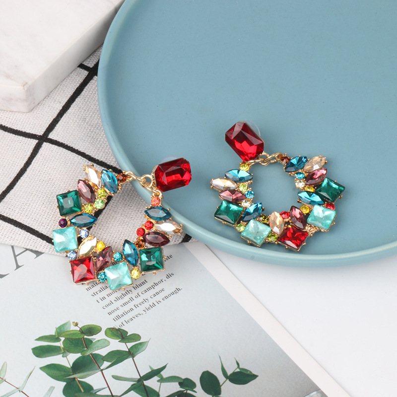 New Color Glass Diamond Hollow Earrings display picture 2