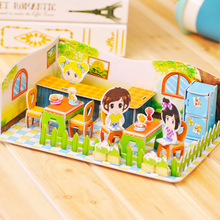 有图纸立体拼图盒装超市商场热卖 房子餐厅DIY拼装纸模型儿童玩具