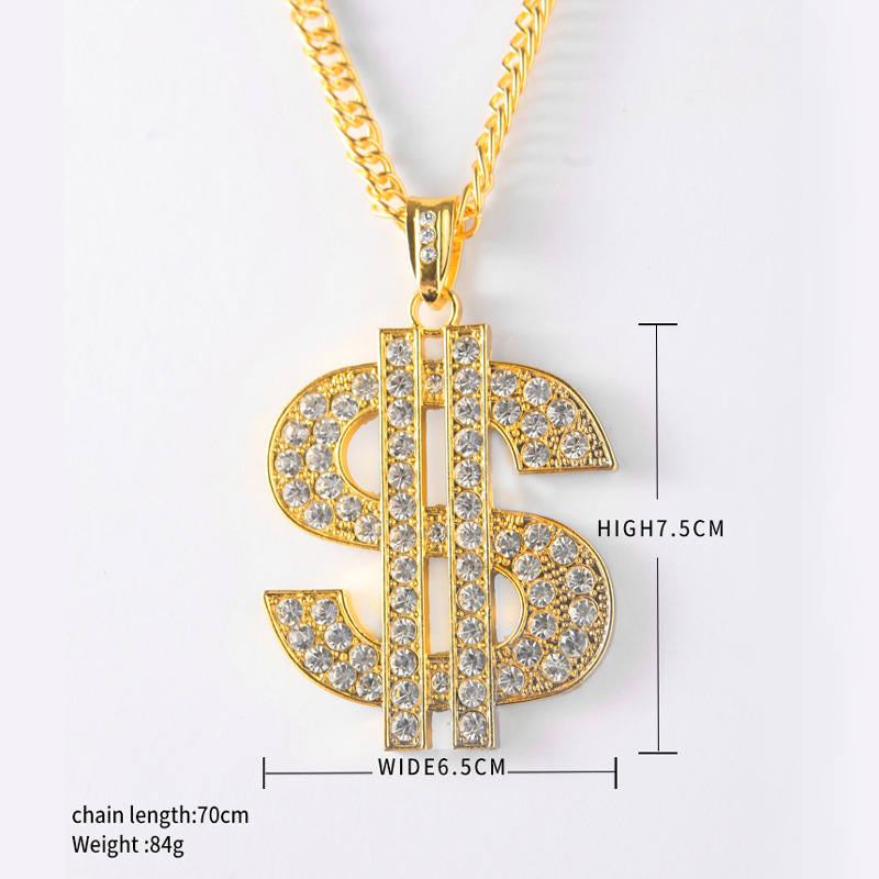 Hip-Hop Dollar Alloy Rhinestone Plating Menu0027S Pendant Necklace 1 Piece