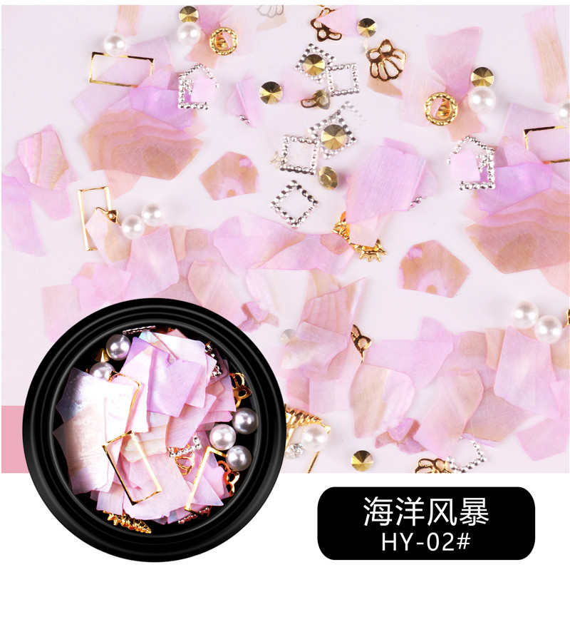 Suministro transfronterizo nuevo arte de uñas Tormenta marina arte de uñas remache de diamantes pieza de concha de perla decoraciones mixtas al por mayor