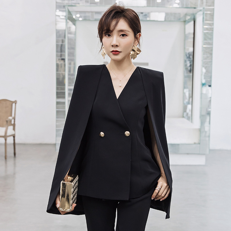 2019春秋 新款气质名媛性感V领披肩斗篷设计霸气修身短外套女9969|ru