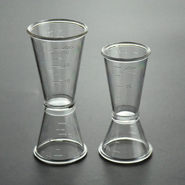 PC oz taza de medición taza de doble cabeza Shaker con escala oz taza de medición copa de vino grande 20-40cc ventas directas de la fábrica