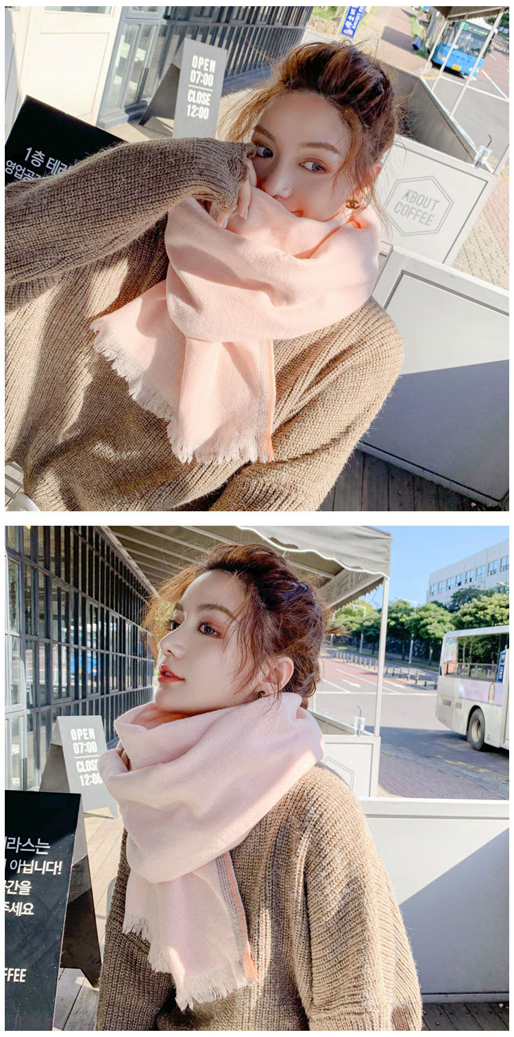 Color Border Scarf Female Autumn And Winter Long Section Thick Couple Students Warm Warm Wild Imitation Wool Scarf Tassel display picture 18