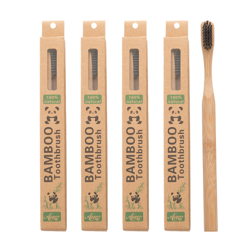 亚马逊热卖圆柱柄竹子牙刷 天然竹木可降解环保软毛竹炭牙刷批发|ms