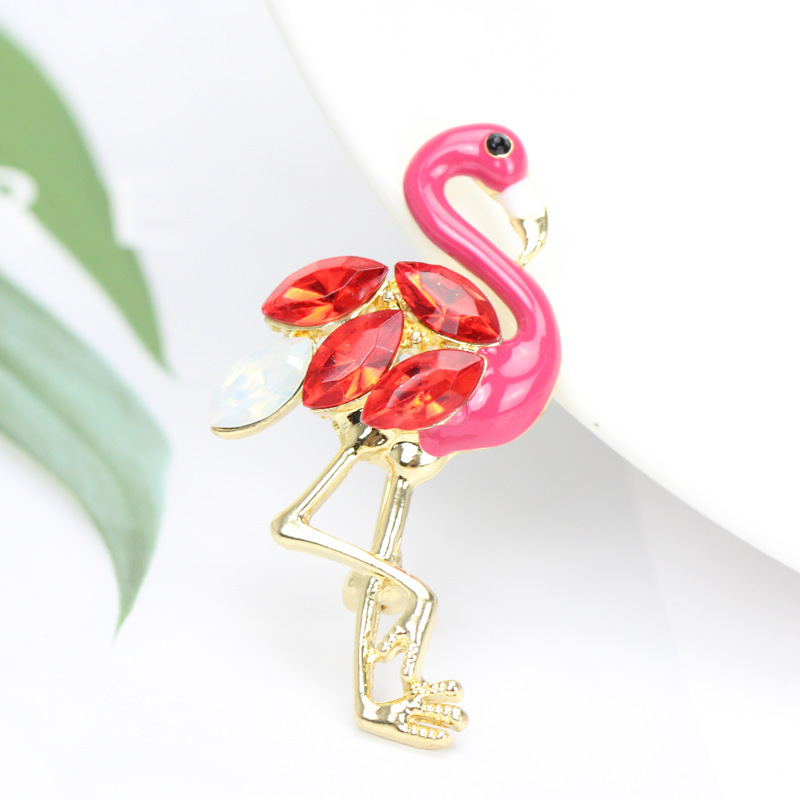 Flamingo Diamond Brooch Fashion Girls Bird Corsage Brooch display picture 3