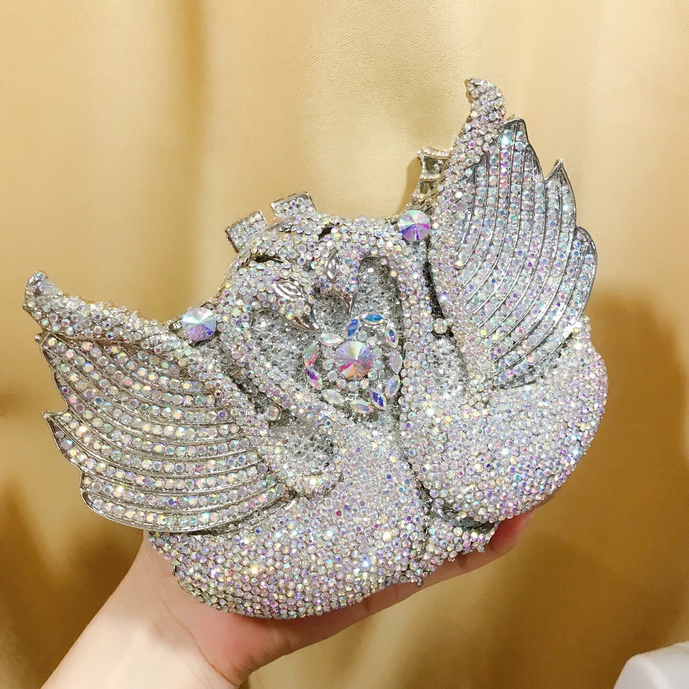 Túi clutch nữ đính kim cương thiên nga cỡ lớn dự tiệc — Màu đen, Màu hồng, Ảnh tùy chỉnh được Cá nhân hóa, Bảy màu vàng kim chi tiết 73