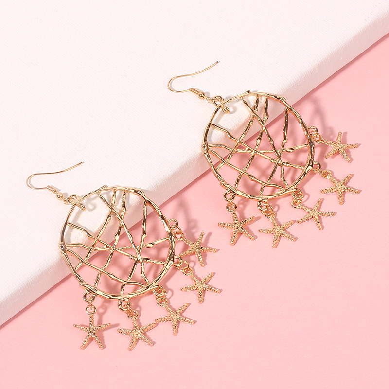 31g Weight Earrings Classification Wedding, Travel Occasion Women'S Gender Inlaid Shell Design Fashion Style Fashion New Small Starfish Pendant Geometric Circle Conch Shell Alloy Earrings 15