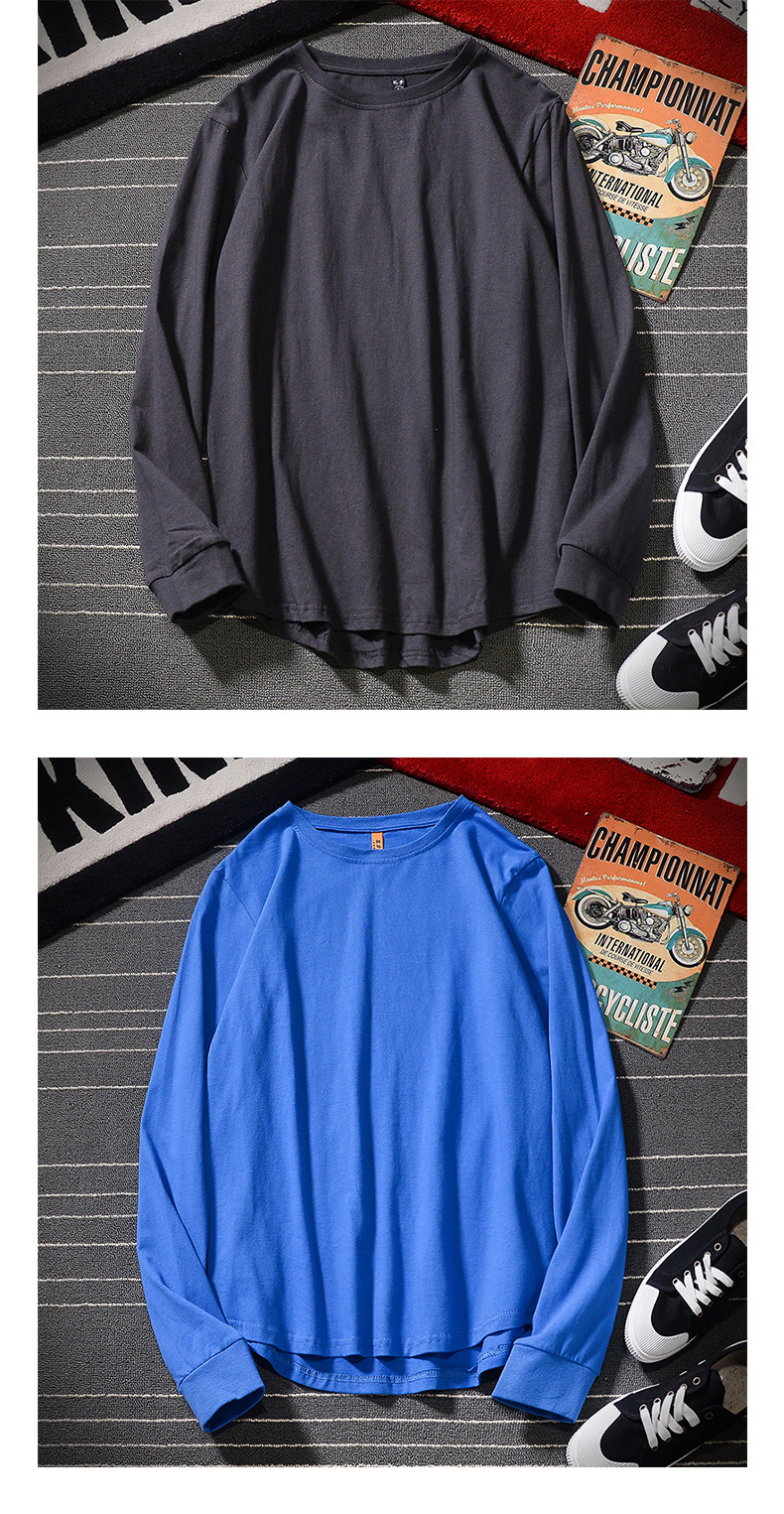 boy Spring Autumn New Men's Pure Cotton Long Sleeve Round Neck T-Shirt Loose European And American Style Solid Color Hip-Hop_viptrois.com