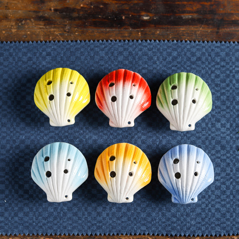 6孔陶笛 中音C調 學生初學款式  卡通景區兒童玩具 多彩貝殼