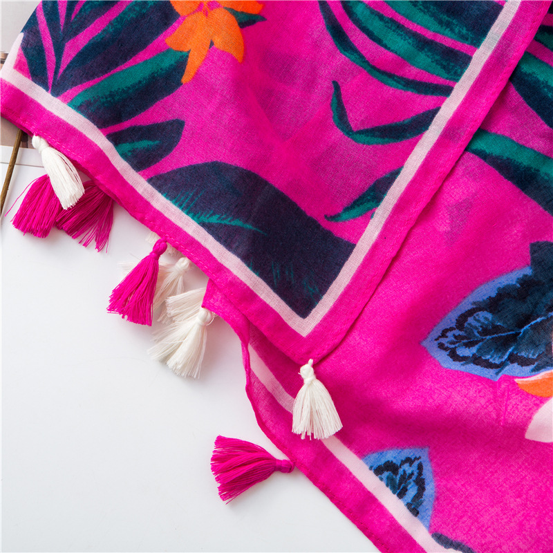 Commerce Extérieur Coton Et Lin Écharpe Chaud Rose Rouge Plante Tropicale Multicolore Gland Balnéaire Vacances Serviette De Plage Pour Femmes display picture 11