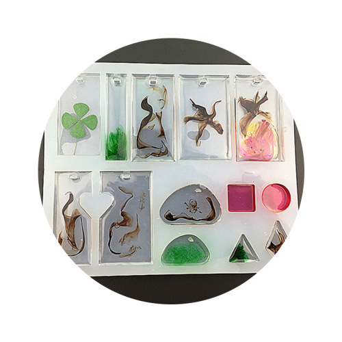 Crystal Epoxy Necklace Pendant Silicone Mold DIY Handmade Jewelry Water Drop Square Oval Puzzle with Hole Mold