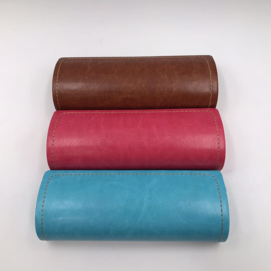 Cuero artificial costura piel de vaca gafas caso puede contener gafas de color liso cardigan gafas caso