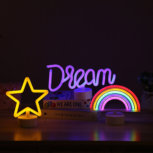 Faux neon rainbow glowing night light, heart-shaped LED neon light, INS-style night light, letter-shaped decorative light