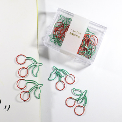 新款双色樱桃回形针彩色创意回形针定制盒装办公文具跨境批发|ms