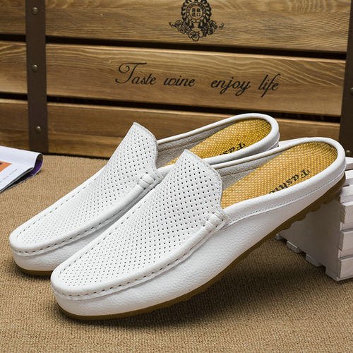 Men's sandals, half-slippers, men's genuine leather summer breathable fashionable shoes, Baotou casual shoes, breathable men's shoes