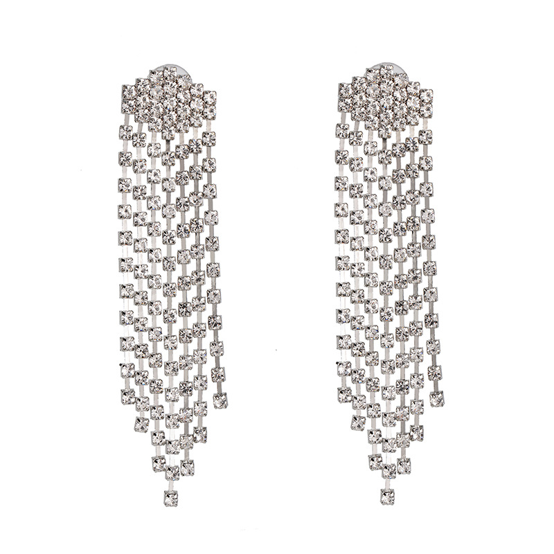 Ultra Flash Rhinestone Long Tassel Chain Earrings For Women display picture 11