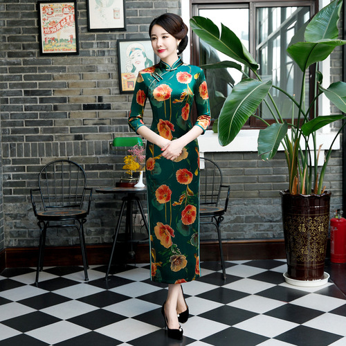 Chinese Dress Qipao for women cashmere cheongsam long show dress ress with large size Robes chinoises