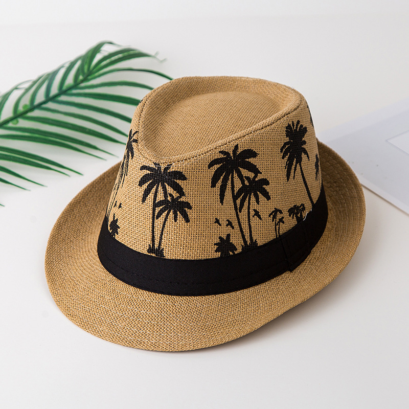 2100g Weight Fedora Hat Hats Type Casual, Holiday, Travel Occasion Straw Material Coconut Tree Pattern Unisex Pastoral Coconut Tree Printing Crimping Fedora Hat