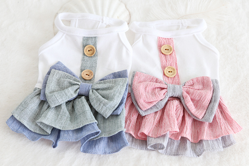 棉纱双色木扣裙