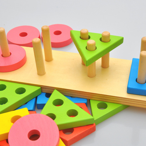 Puzzle early education five sets of columns geometric intelligence shape matching building blocks toys Montessori teaching aids kindergarten Montessori