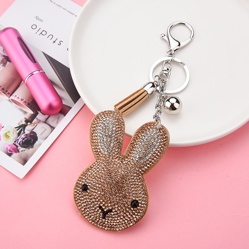 31g Weight Diamond Design Rose Red, Red, Silver, Yellow, Black Color Korean Creative Cartoon Korean Velvet Bunny Spot Drill Keychain Car Key Chain Students' School Bag Pendant Wholesale 2