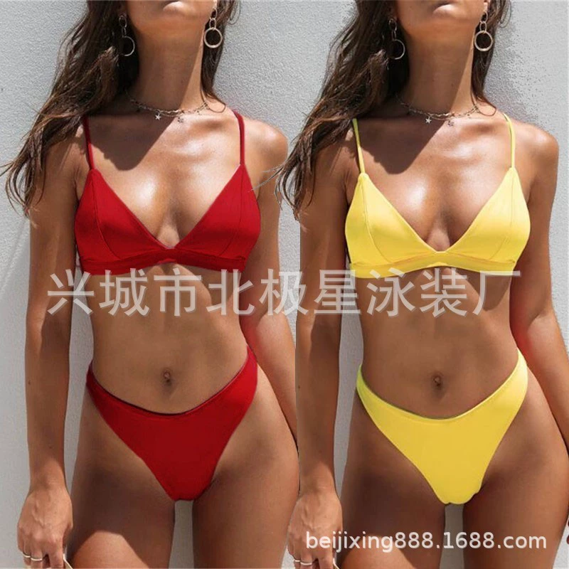 2024 новый европейский и американский однотонный треугольный бикини AliExpress популярный купальник сексуальный женский купальник бикини