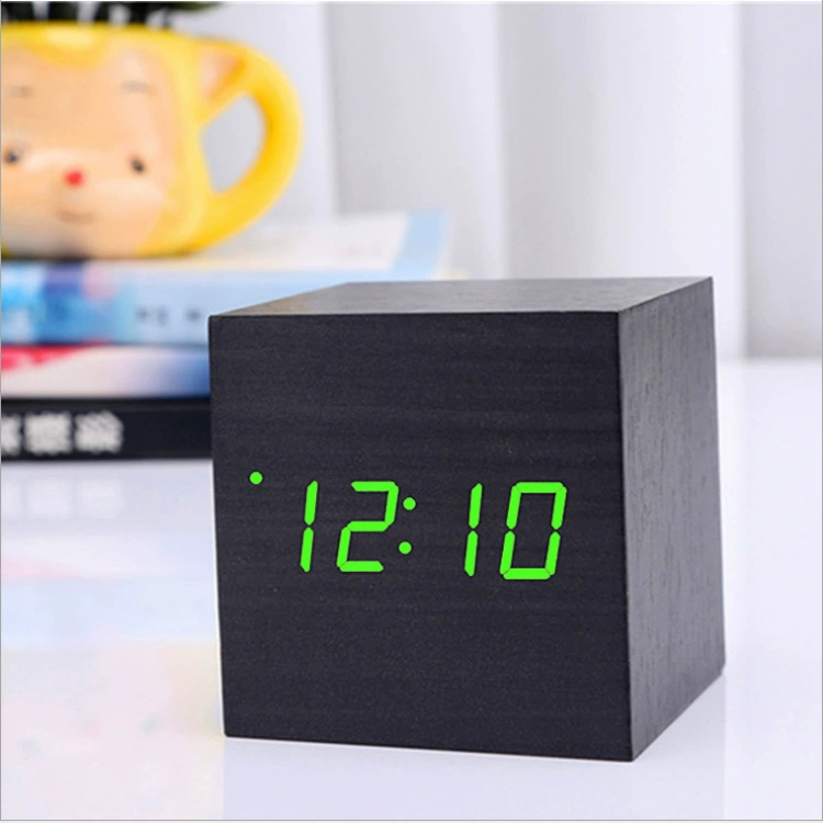 Spot Mini деревянные часы LED часы будильник звук управления ночи креативный настольный часы студент