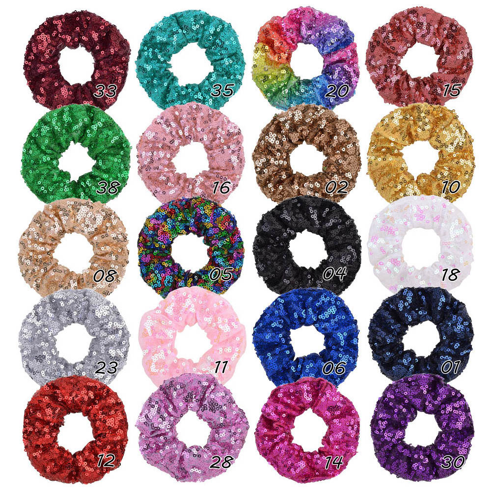 New Colorful Fish Scale Sequins Hair Scrunchies Set display picture 14