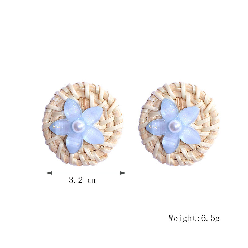 Korean Cute Geometric Resin Flower Rattan Earrings Female Round Pearl Acrylic Earrings Wholesale display picture 1